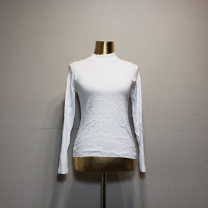 UNIQLO White Ribbed High Neck Long Sleeve Shirt